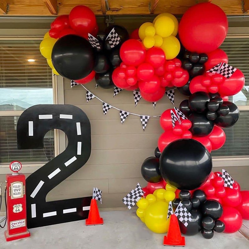 YOELVN 7inch Orange Racing Traffic Cones Party Decoration with Racing Checkered Flags 11inch Safety Sport Training Plastic Cones with Racing Flags Race Car Birthday Party Supplies Racing Themed Party - Image 5